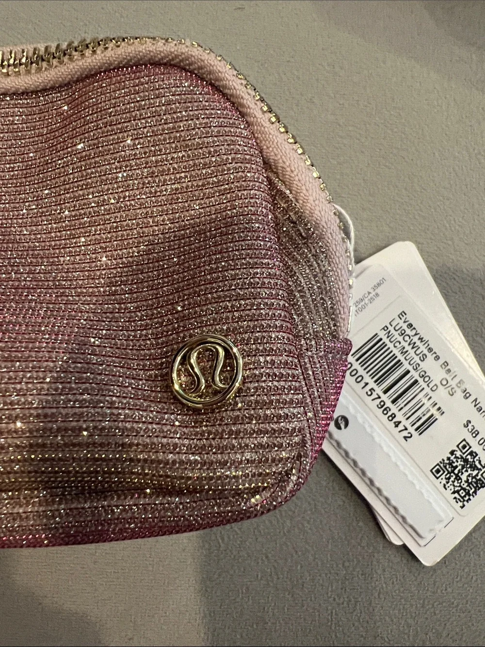 lululemon amPink Metallic Everyday Pouch with Gold Logo